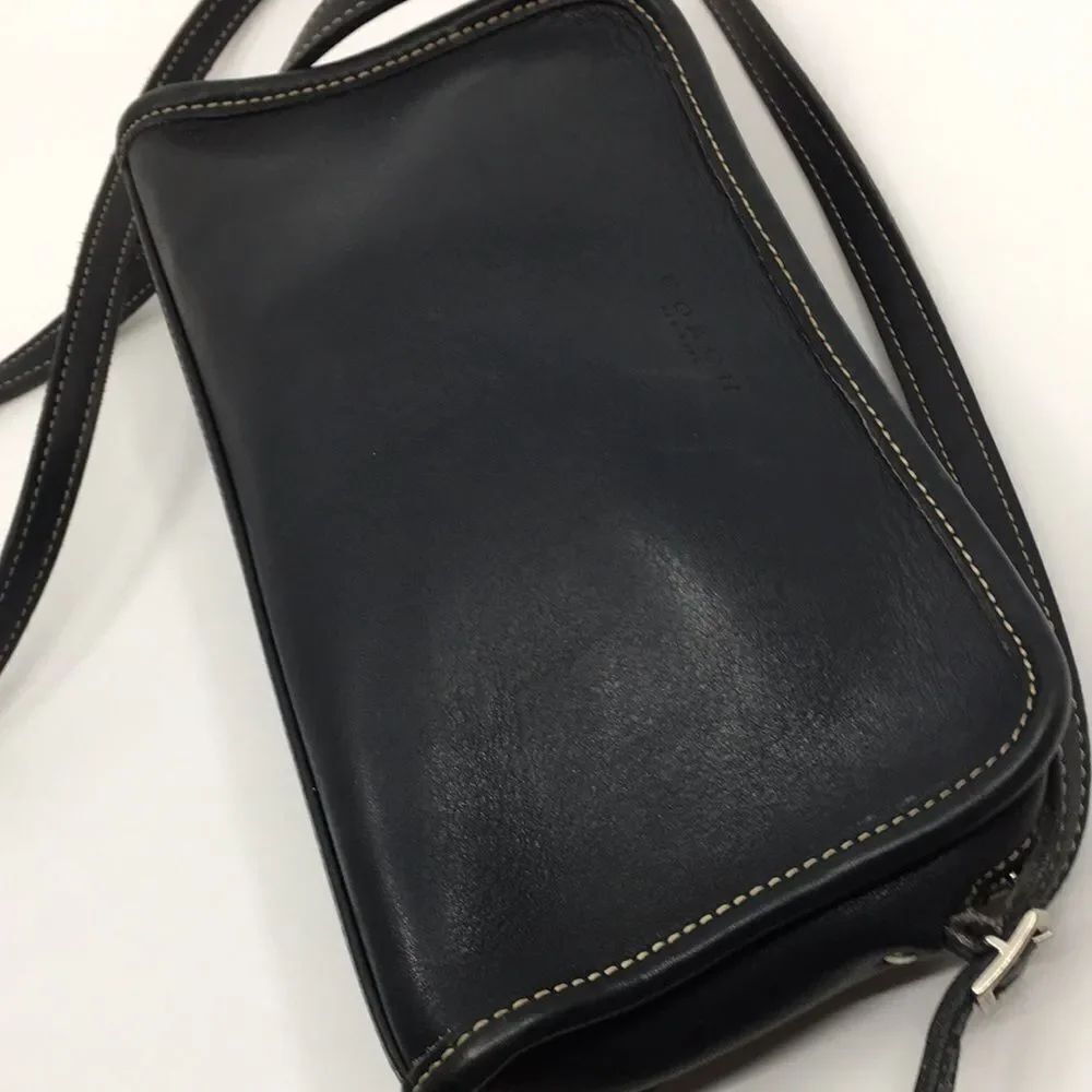 Coach Vintage 1999 Black Mimosa Zip Leather Crossbody Camera Bag - 9” x 5.5” - Picture 10 of 17